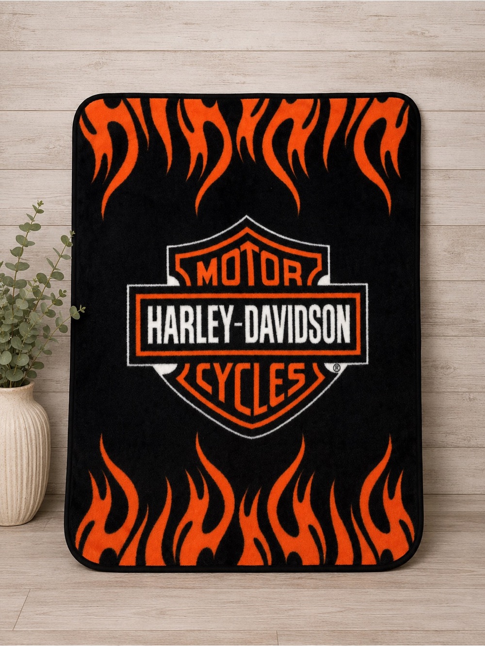 Harley-Davidson Black and Orange Flame Logo Throw Blanket